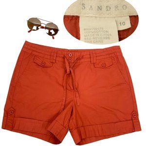 Sandro Cotton 5"  Inseam Cuffed Tie Waist Shorts Terracotta Orange Sz 10